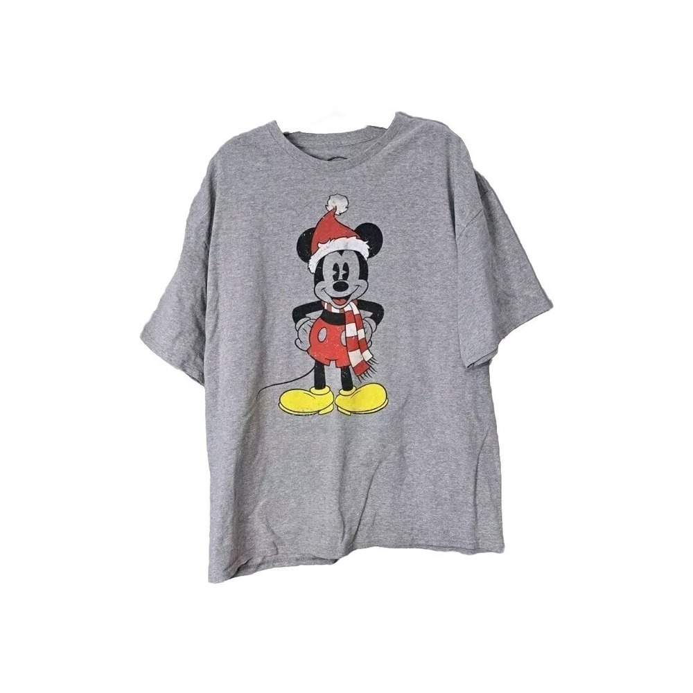 Disney Christmas Mickey Mouse Women's Gray Charcoal Snow T-Shirt 2X